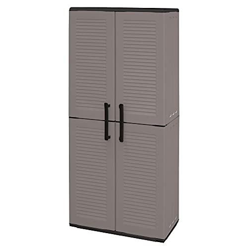 Art Plast Gabinete alto de plástico E71/PS con soportes para escobas, económico, gris