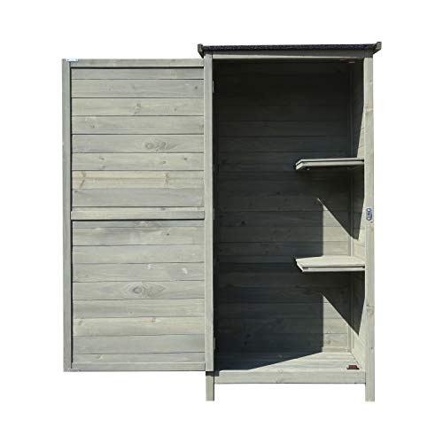 Armario para jardín de madera 69,5x52x142cm con tejado alquitranado plano y puerta, mueble exterior