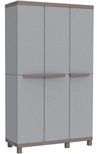 arplast Armario 3 Puertas de resinac-Rattan Terry – Mobile estantes + Escobero Made in Italy