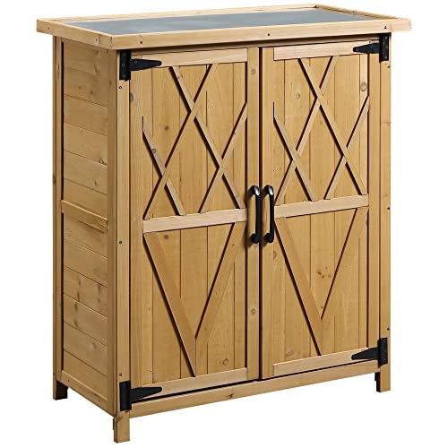 Outsunny Armario de Madera de Jardín 75x40x90 cm 0,24 m² para Almacenamiento de Herramientas con 2...